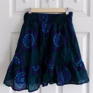 Old Navy 100% Cotton Blue & Green Flowy Boho Skirt